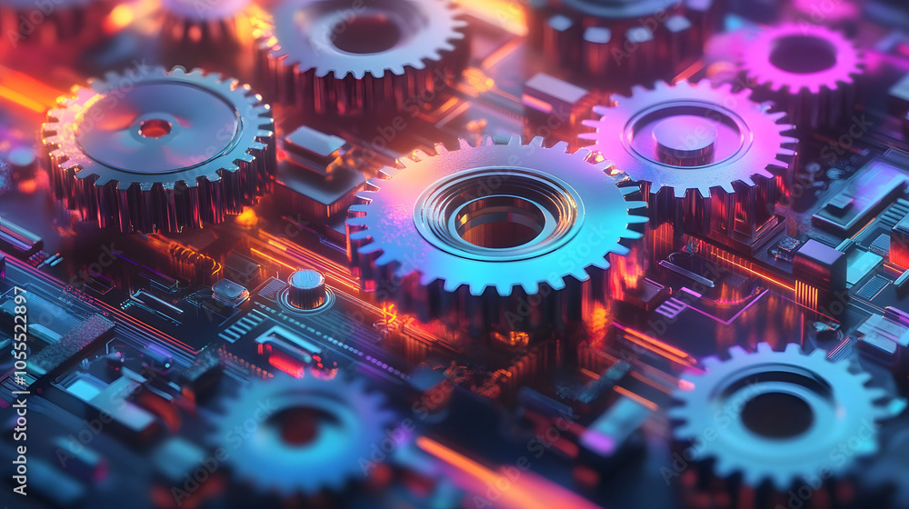 Gears and cogs representing teamwork and technology in an industrial setting Gears and cogs representing teamwork and technology in an industrial setting