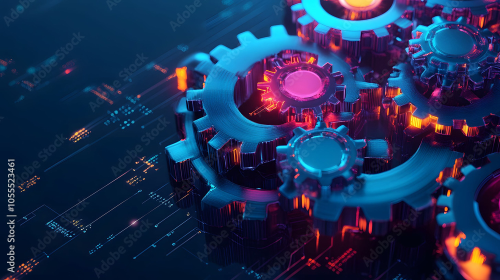 Gears and cogs representing teamwork and technology in an industrial setting Gears and cogs representing teamwork and technology in an industrial setting