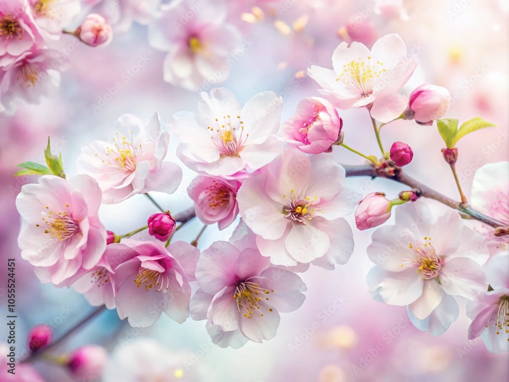 Serene Double Exposure of Pink Cherry Blossom on White Background for Tranquil Nature Aesthetics Serene Double Exposure of Pink Cherry Blossom on White Background for Tranquil Nature Aesthetics
