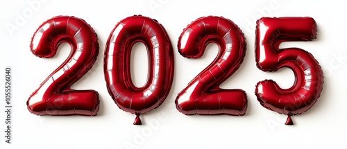 The year 2025 is written in red balloons