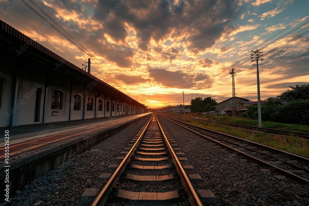 Fototapeta premium Train Station at Sunset