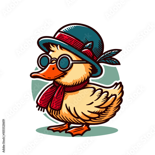 cool retro cartoon duck mascot isolated vector illustration photo