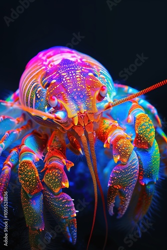 A colorful crab is the main subject of this image