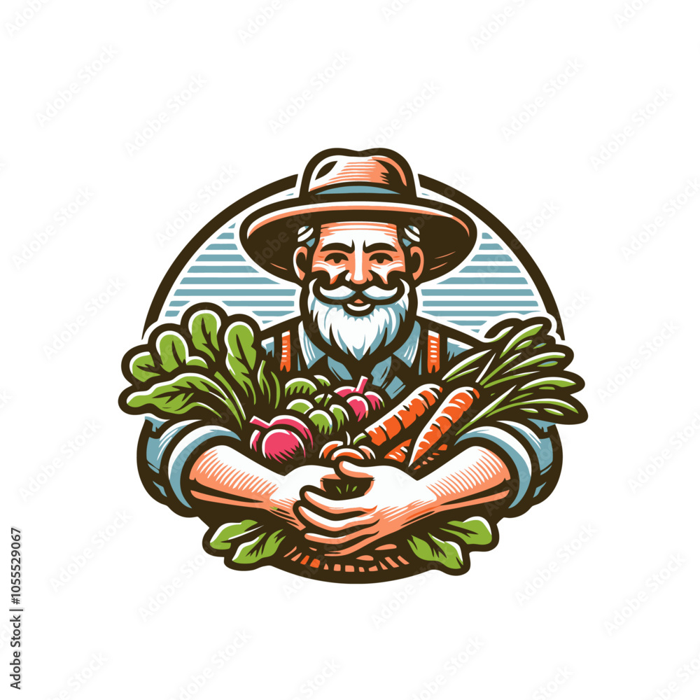 Naklejka premium Organic food farmer cartoon character. Isolated vector illustration