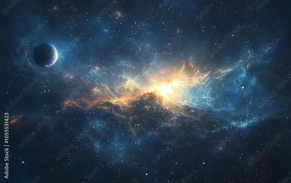 Fototapeta premium A stunning abstract cartoonstyle wallpaper featuring a universe with diverse planets and brilliant stars, ideal for imaginative art and design