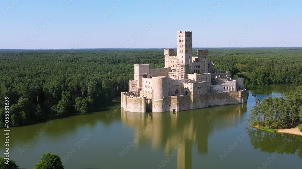 Beautiful landscape of Greater Poland forests and the newly built castle in Stobnica. Poland Beautiful landscape of Greater Poland forests and the newly built castle in Stobnica. Poland