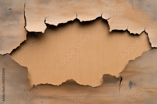 Ripped paper revealing empty brown background