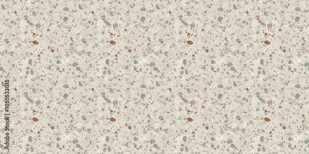 A terrazzo pattern on a soft white base, with small chips in muted pastel tones such as dusty rose, pale blue, and sage green A terrazzo pattern on a soft white base, with small chips in muted pastel tones such as dusty rose, pale blue, and sage green