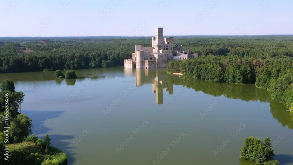 Beautiful landscape of Greater Poland forests and the newly built castle in Stobnica. Poland