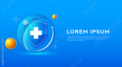Body Defense. design concept of caring for health from disease. shield design elements and health symbols on blue background. Take care and protect your body from viruses. Health