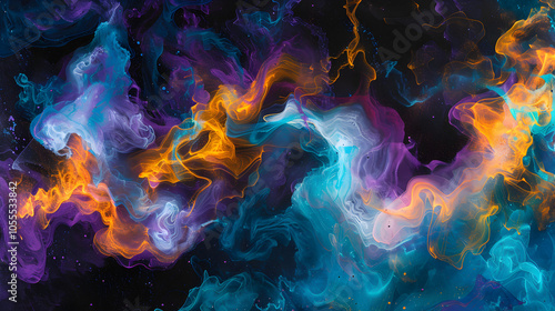 Vibrant Cosmic Waves in Blue, Purple, and Orange