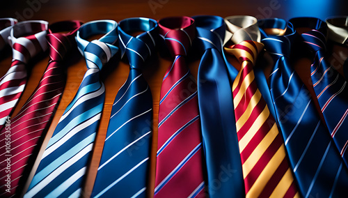 colorful striped ties cut group suddenly photo