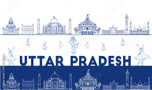 Tableau sur toile Uttar pradesh INDIA  illustrator - uttar pradesh dance and building vector