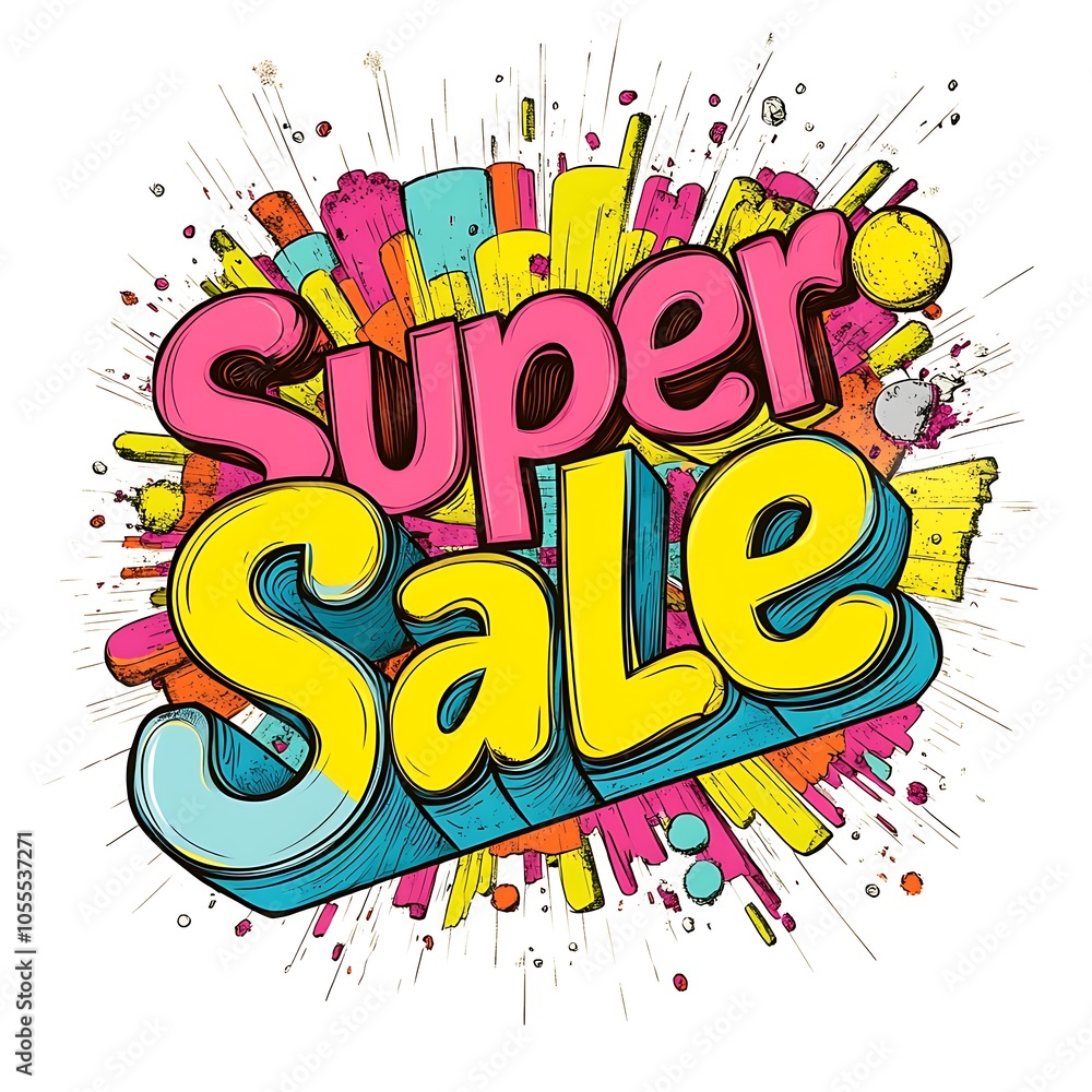Cartoon Super Sale text in pop art style on a whi Cartoon Super Sale text in pop art style on a whi