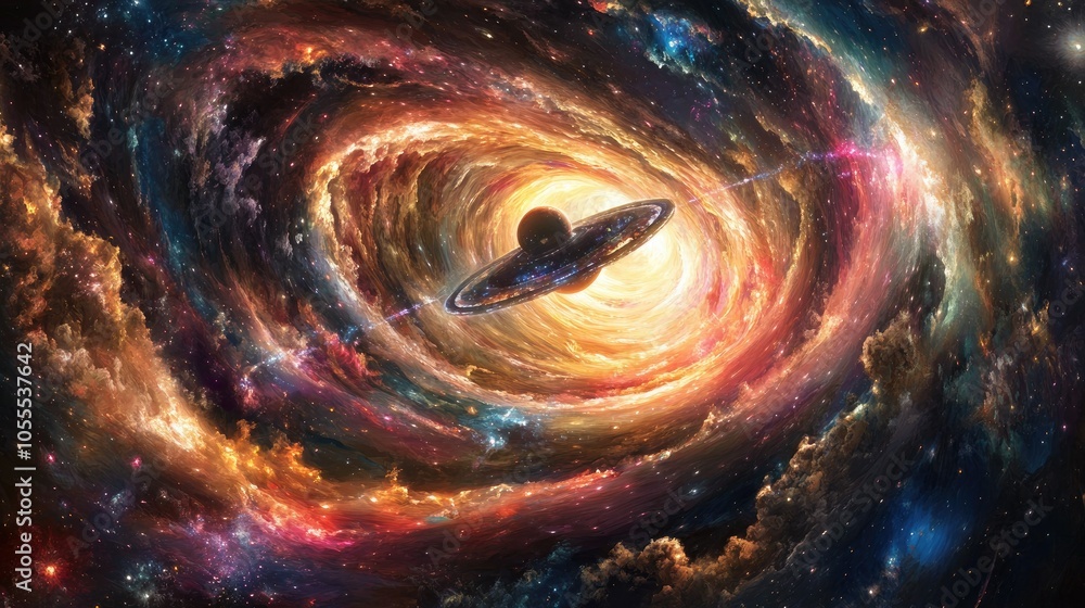 An illustration of a UFO disappearing into a wormhole, surrounded by swirling colors and lights, conveying a sense of travel through space An illustration of a UFO disappearing into a wormhole, surrounded by swirling colors and lights, conveying a sense of travel through space