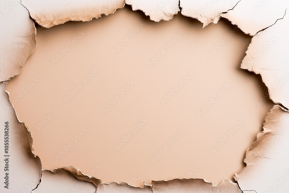 Torn beige paper texture creating a frame on a light background Torn beige paper texture creating a frame on a light background