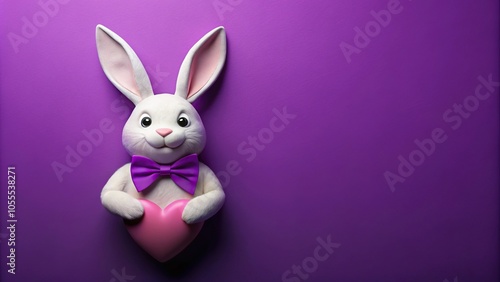 Easter bunny with heart and bow tie on purple background