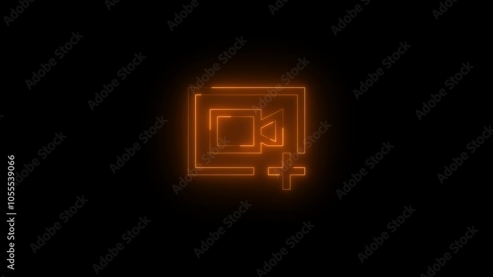Neon video capture icon glowing black background animation Neon video capture icon glowing black background animation