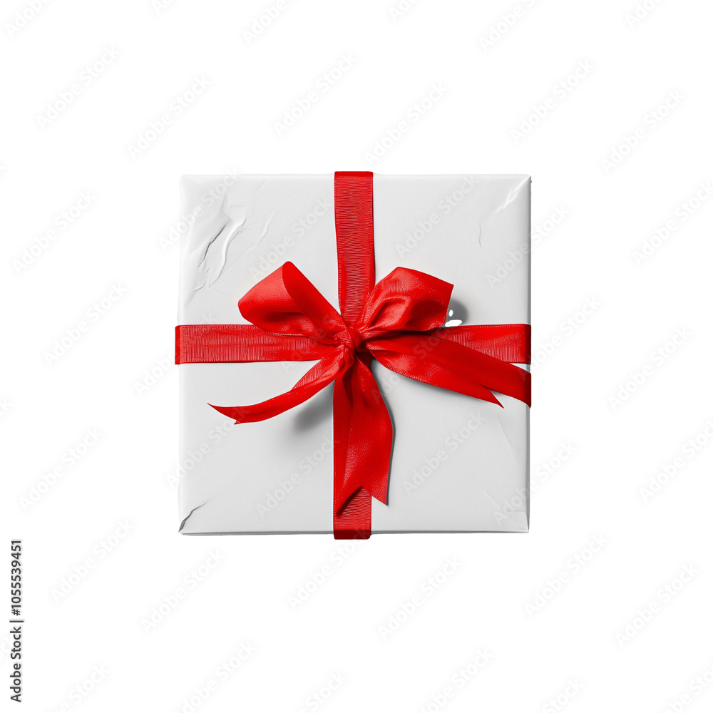 Wrapped Gift Box with Red Ribbon on White Background Wrapped Gift Box with Red Ribbon on White Background
