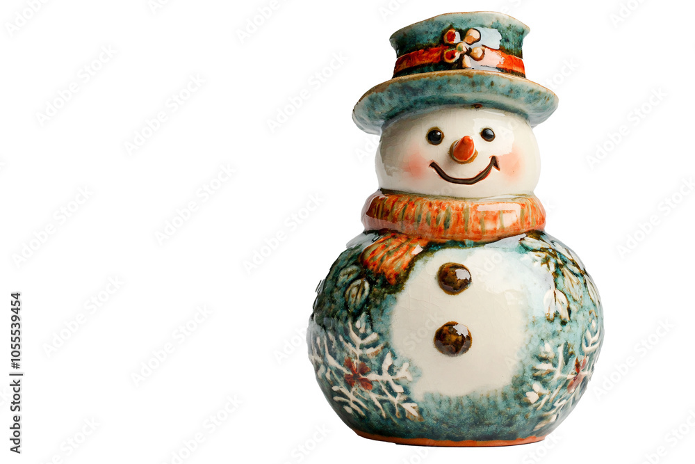 Ceramic Snowman Figurine Standing on White Background Ceramic Snowman Figurine Standing on White Background