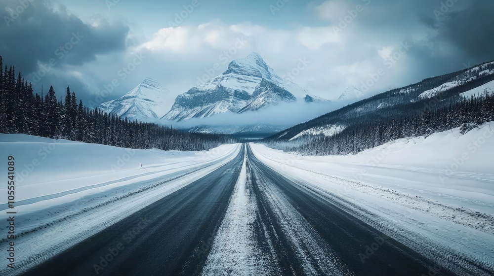 Beautiful view of Scenery Icefields Parkway, snow capped mountains, between Banff and Jasper National Parks, Alberta, Canada Beautiful view of Scenery Icefields Parkway, snow capped mountains, between Banff and Jasper National Parks, Alberta, Canada