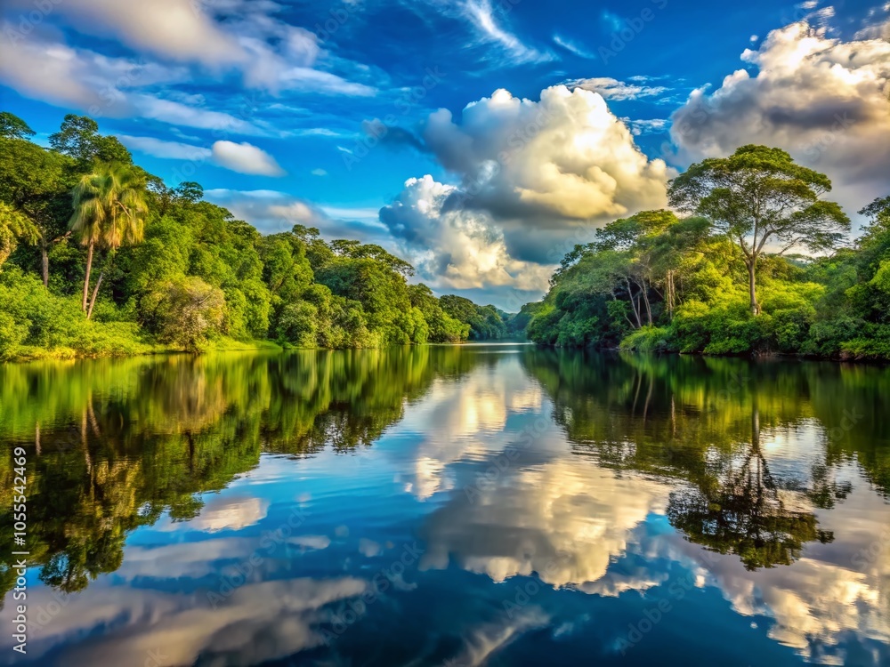 Obraz premium Stunning River Landscape in Cuyabeno Nature Reserve, Ecuador - Lush Forest and Serene Waterscape