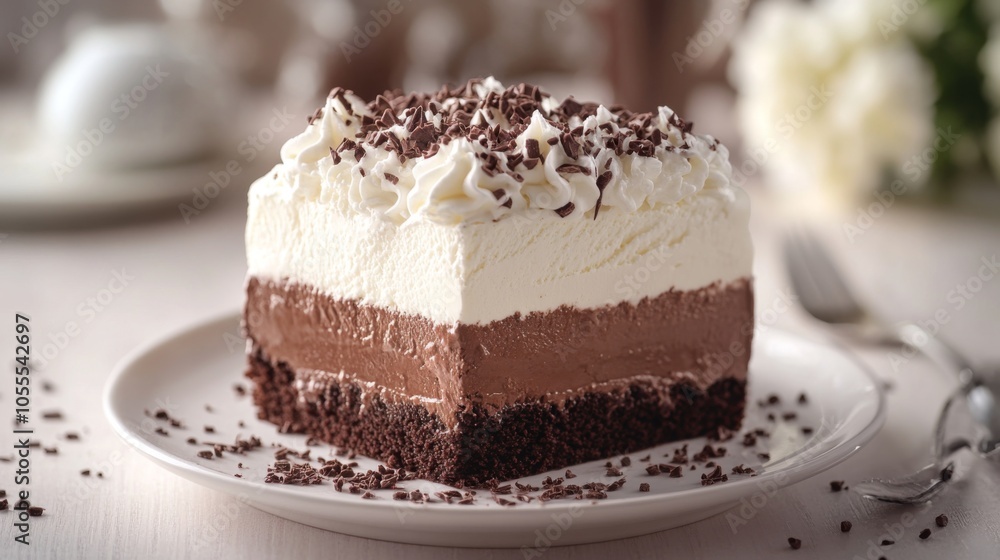 Delicious Chocolate Layer Cake Slice on Plate Delicious Chocolate Layer Cake Slice on Plate
