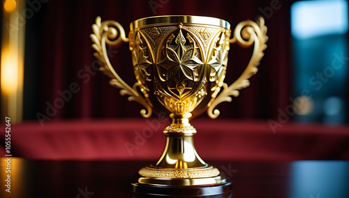 venerable golden trophy features intricate cuts ornate surface design