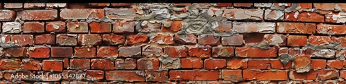 Old red brick wall texture panoramic seamless pattern, panoramic background. Wide panoramic view, seamless