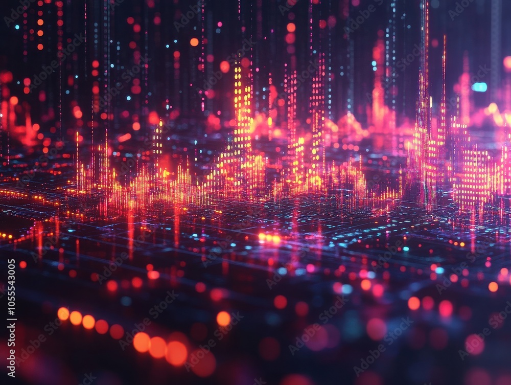 Abstract data visualization with vibrant colors, representing dynamic information flow in a digital landscape. Abstract data visualization with vibrant colors, representing dynamic information flow in a digital landscape.
