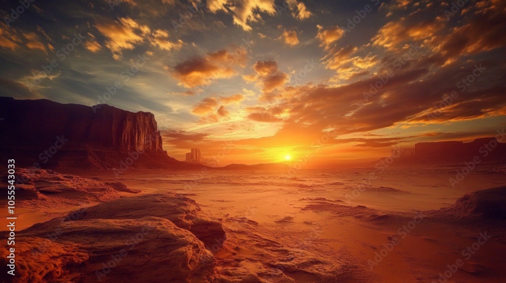 A breathtaking view of a desert landscape at sunset. A breathtaking view of a desert landscape at sunset.