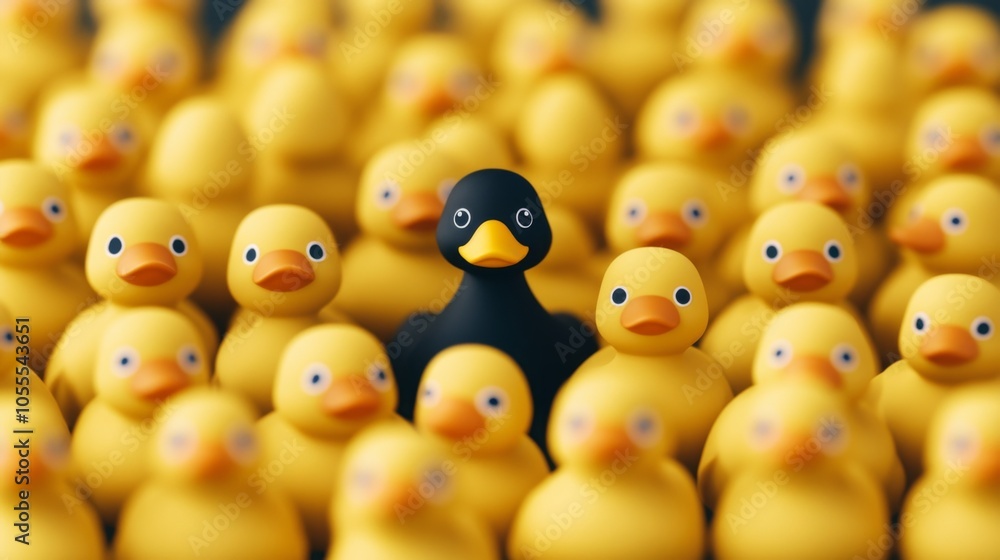 Rubber Ducks Filling Entire Frame with One Black Duck Rubber Ducks Filling Entire Frame with One Black Duck