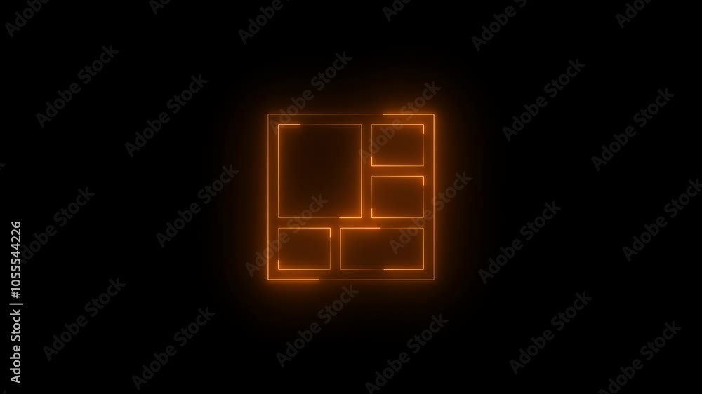 Neon view dashboard icon glowing black background animation Neon view dashboard icon glowing black background animation