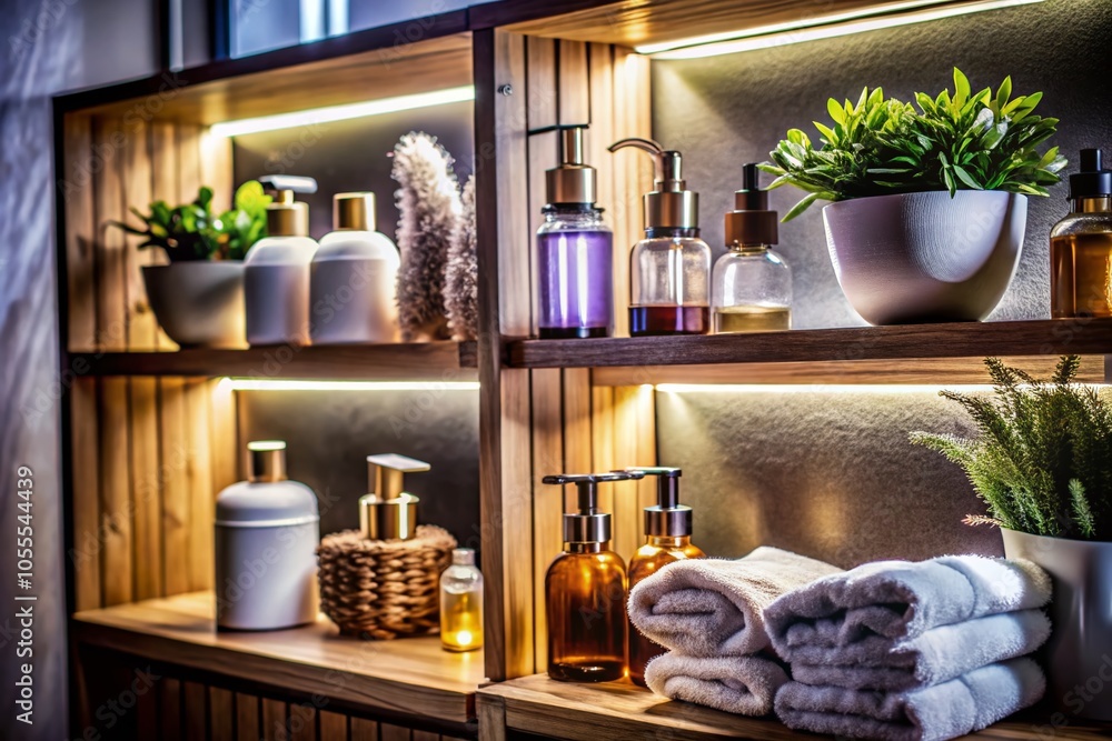 Stylish Bathroom Shelf with Toiletries and Towels for Modern Interior Decor Stylish Bathroom Shelf with Toiletries and Towels for Modern Interior Decor