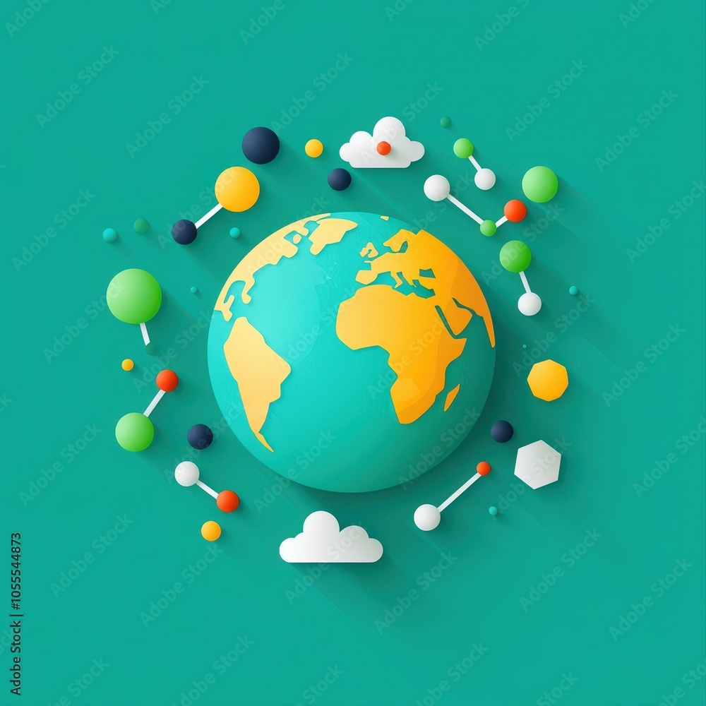 Colorful Cartoon Globe with Abstract Elements Colorful Cartoon Globe with Abstract Elements