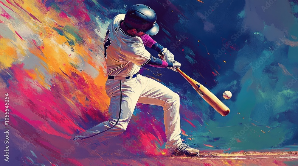 Batter stepping into the pitch, delivering a powerful swing that sends the ball flying. Batter stepping into the pitch, delivering a powerful swing that sends the ball flying.