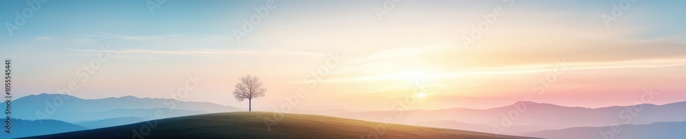 Serene Landscape with Tree at Sunset Serene Landscape with Tree at Sunset