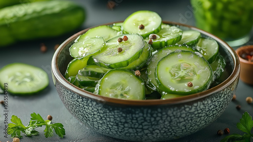 Fresh cucumber slices in a bowl