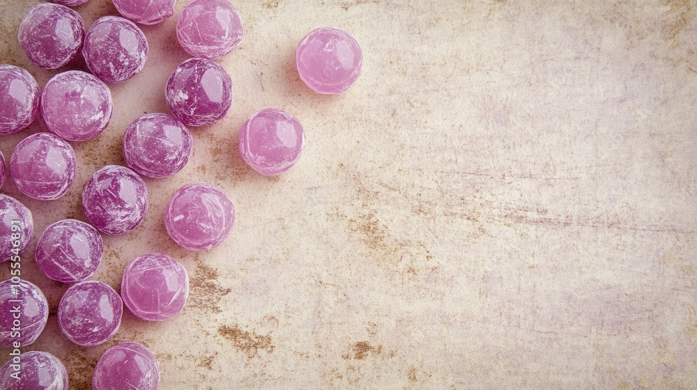 A vibrant display of violet candies on aged paper, merging tradition with modern design. Perfect for adding your text. A vibrant display of violet candies on aged paper, merging tradition with modern design. Perfect for adding your text.