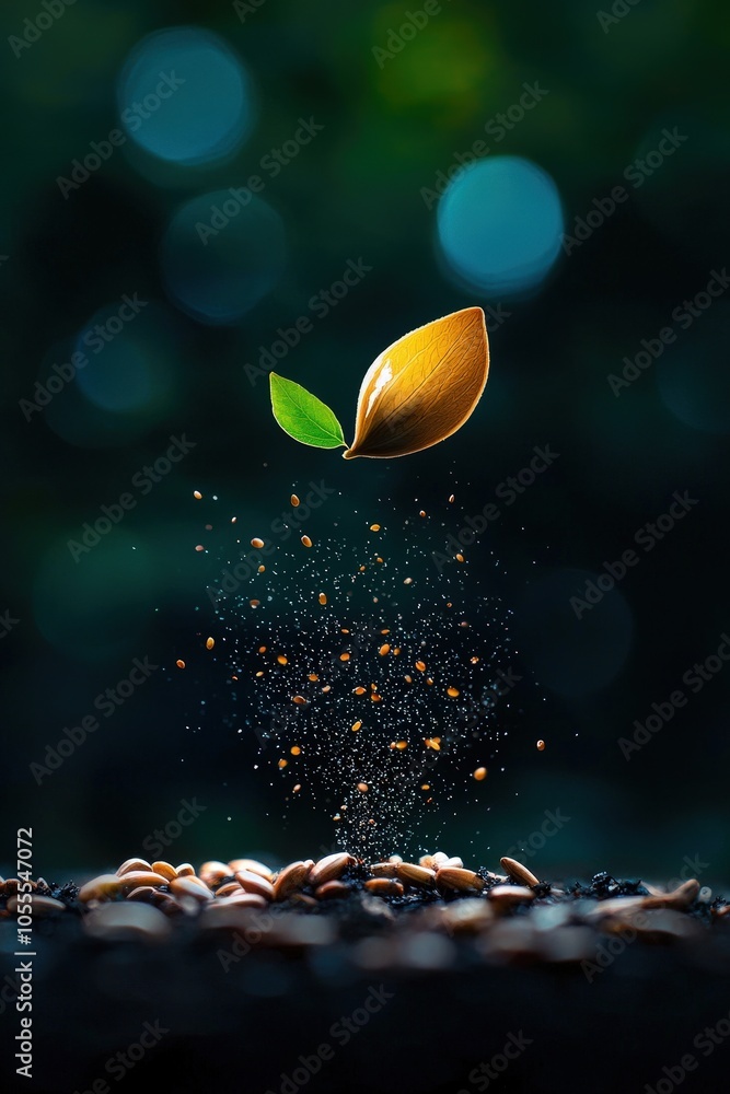 Fototapeta premium Seedling Emerging from Earth with Natural Background