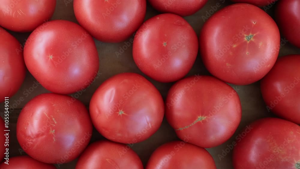 Box of Ripe Tomatoes, Ready for Market. Top View. Slider Shot. Box of Ripe Tomatoes, Ready for Market. Top View. Slider Shot.