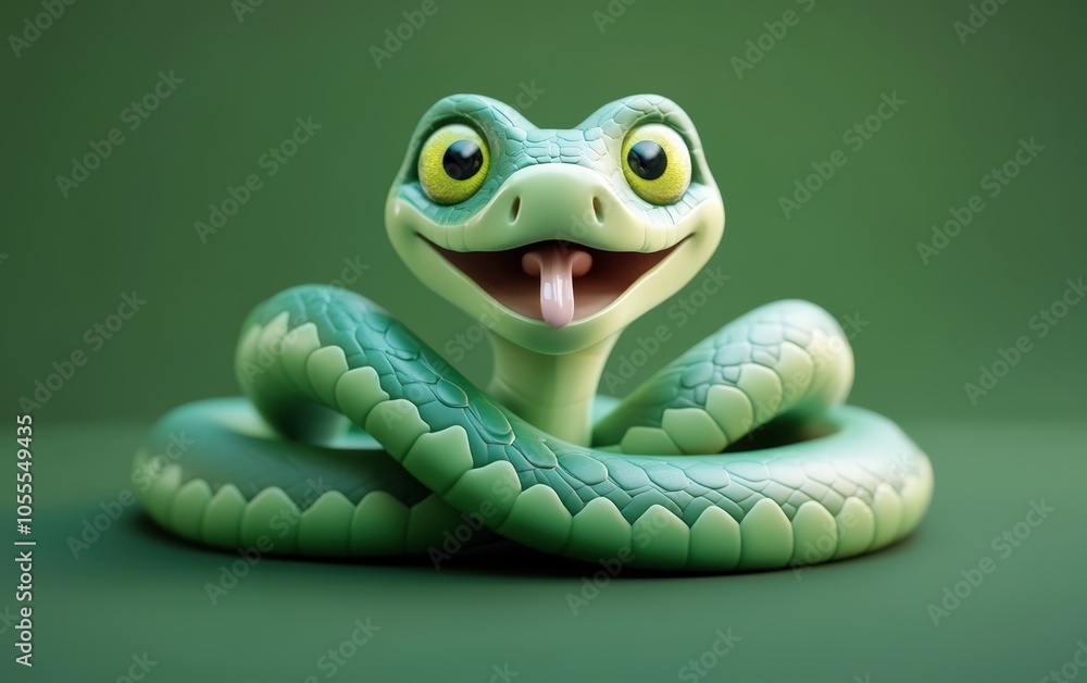 Green snake - symbol of 2025, in Santa's hat Green snake - symbol of 2025, in Santa's hat