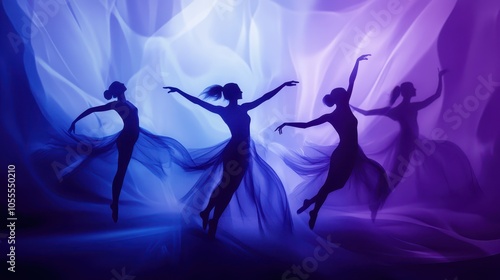 Dynamic Flow of Interpretive Dancers: A Gradient Mesh Illustration Emphasizing Movement, Fluidity, and Vibrant Colors with Depth and Emotional Expression.