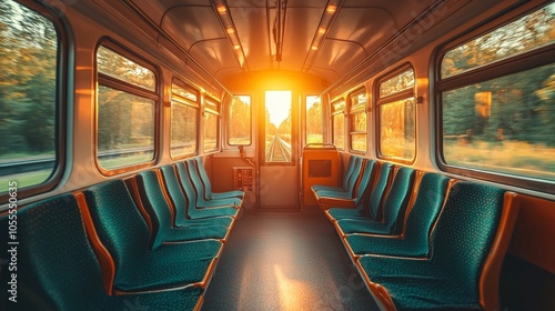 Modern Train Interior with Sunrise Glow