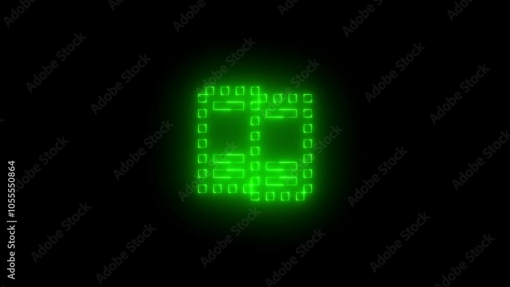 Neon virtual machine group icon glowing black background animation Neon virtual machine group icon glowing black background animation