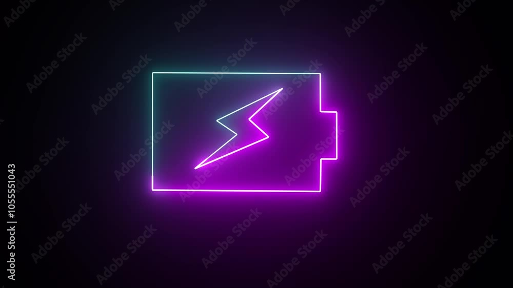 Neon battery fast charging animation. Glowing neon battery charging icon. Neon battery fast charging animation. Glowing neon battery charging icon.