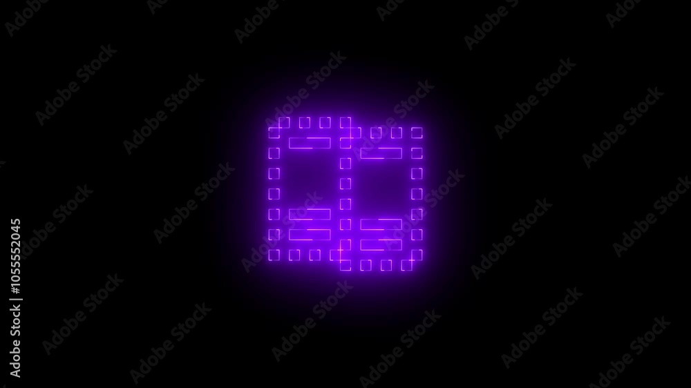 Neon virtual machine group icon glowing black background animation Neon virtual machine group icon glowing black background animation