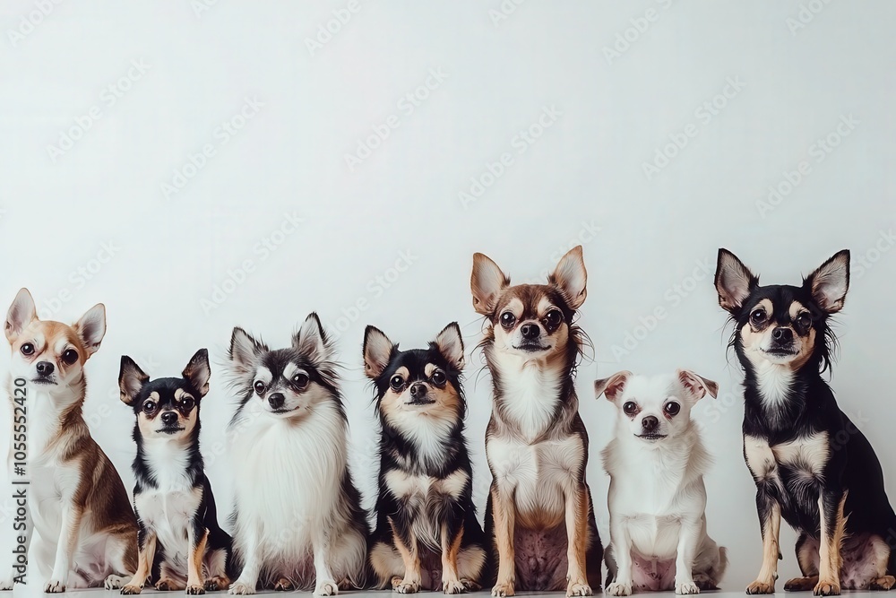Group of Chihuahuas sitting side by side Group of Chihuahuas sitting side by side