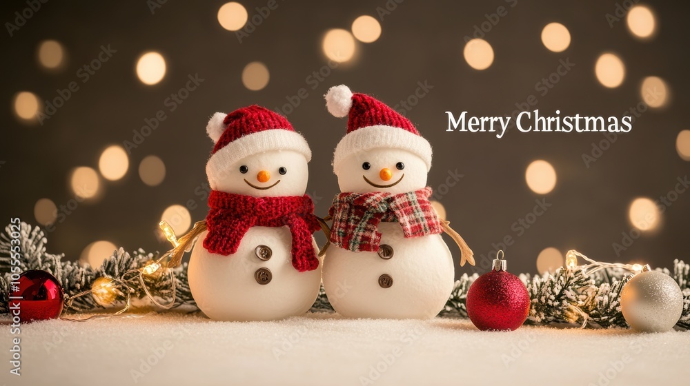 Merry Christmas and Happy New Year greeting card design with snowman. Merry Christmas and Happy New Year greeting card design with snowman.