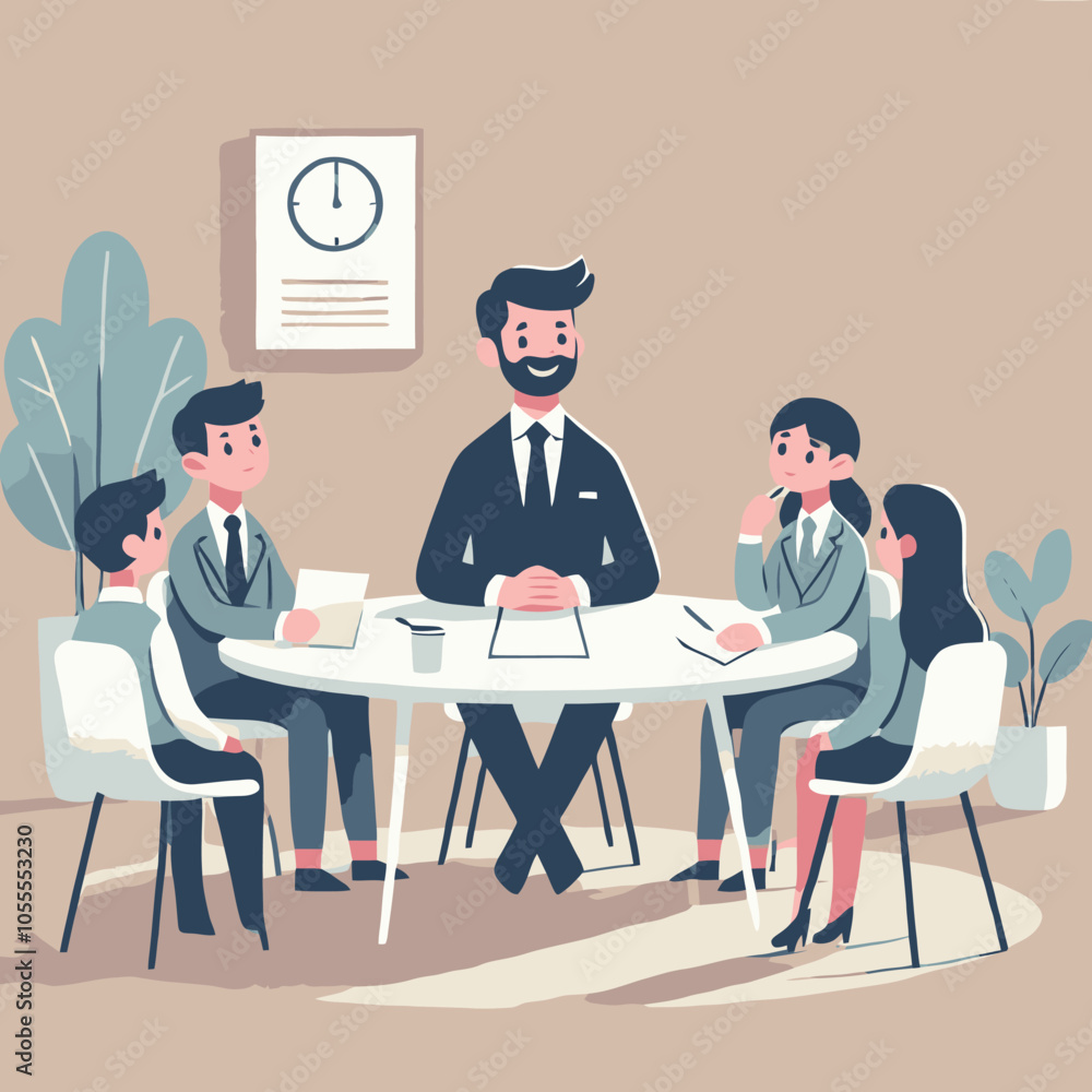 illustration of a boss having a meeting with employees illustration of a boss having a meeting with employees